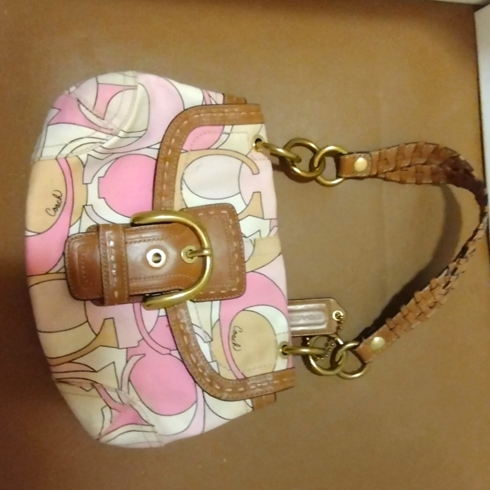 Coach handbag. Women handbags tan and pink and white